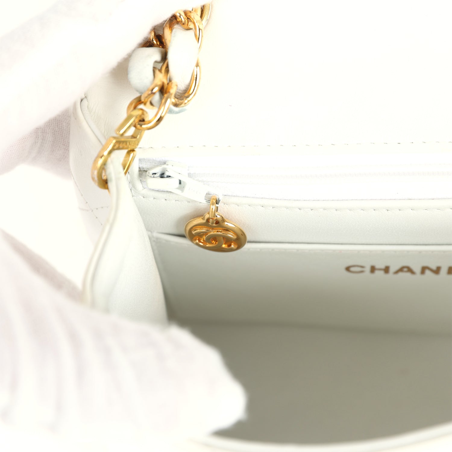 Chanel Vintage Mini Square Flap Bag White Lambskin Gold Hardware