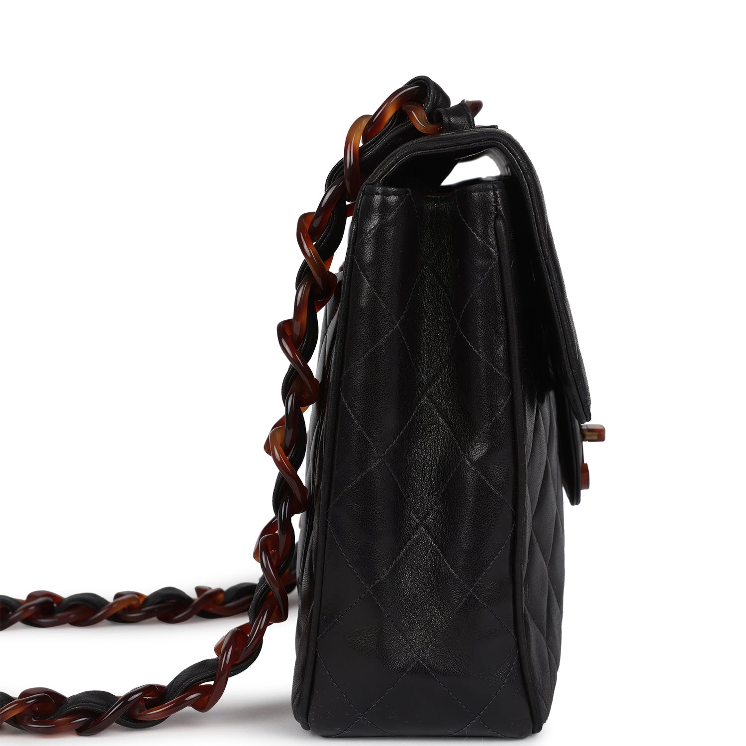 Chanel Vintage Jumbo Single Flap Bag Black Lambskin Tortoiseshell Bakelite Hardware