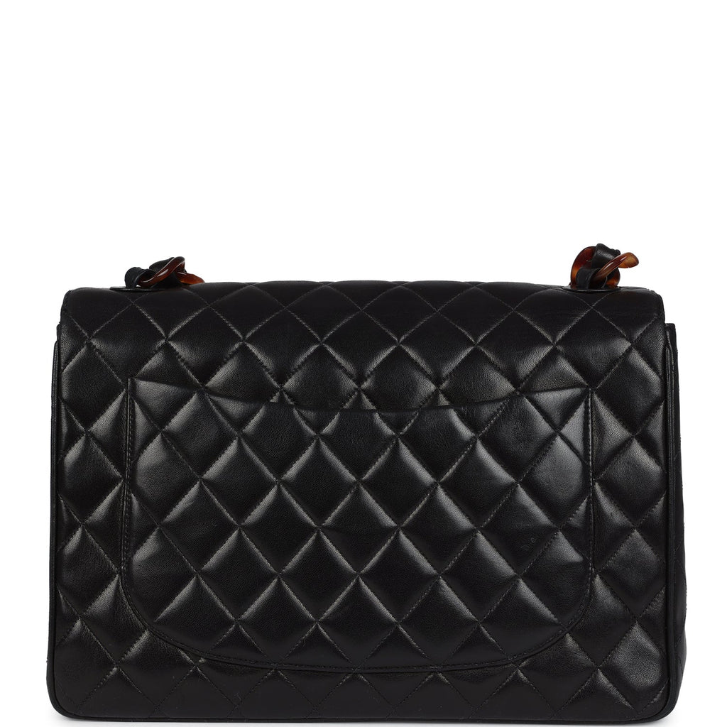 Chanel Vintage Jumbo Single Flap Bag Black Lambskin Tortoiseshell Bakelite Hardware