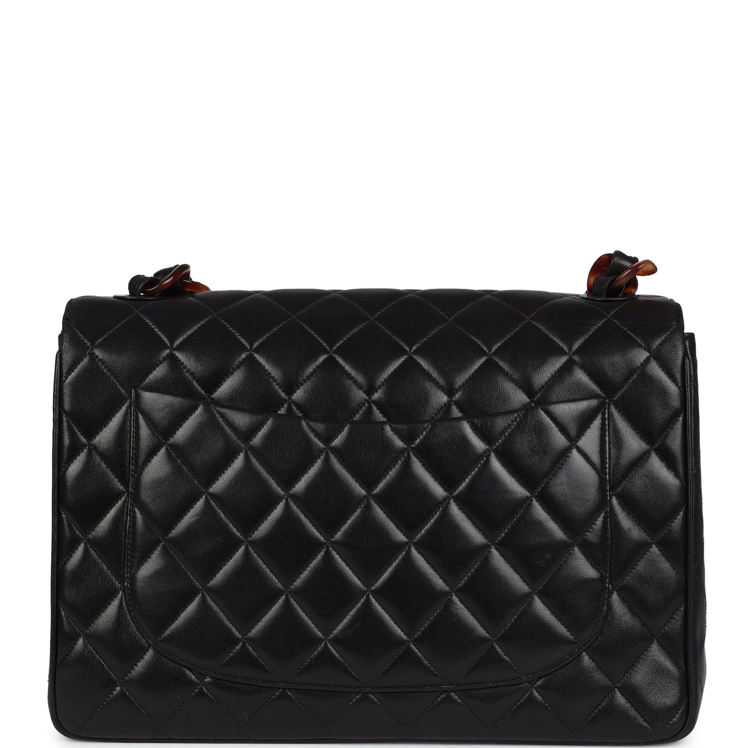 Chanel Vintage Jumbo Single Flap Bag Black Lambskin Tortoiseshell Bakelite Hardware