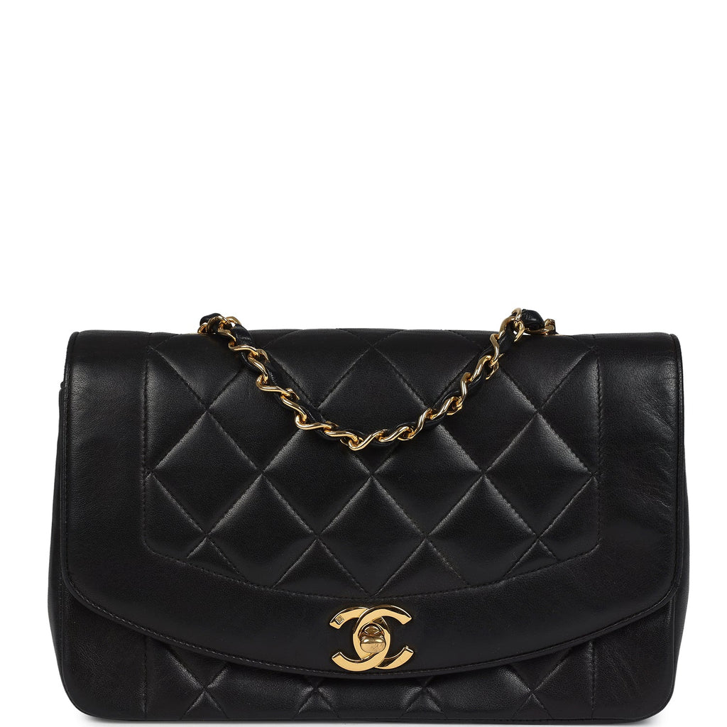 Chanel Vintage Small Diana Flap Bag Black Lambskin Gold Hardware