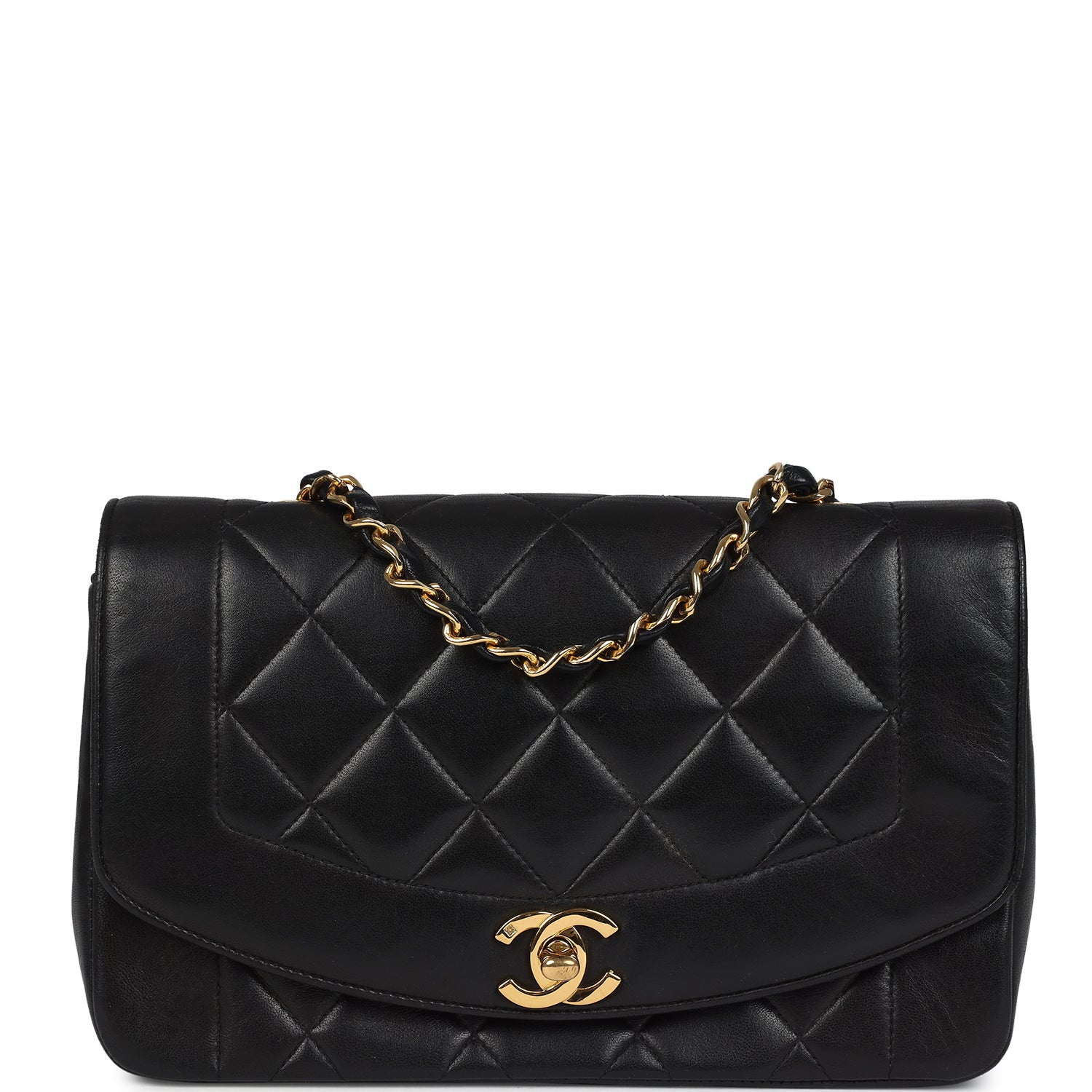 Chanel Vintage Small Diana Flap Bag Black Lambskin Gold Hardware