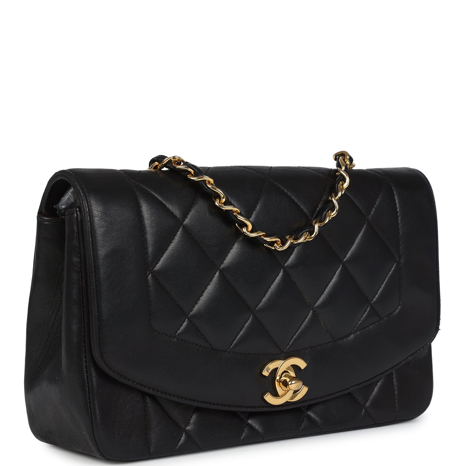 Chanel Vintage Small Diana Flap Bag Black Lambskin Gold Hardware