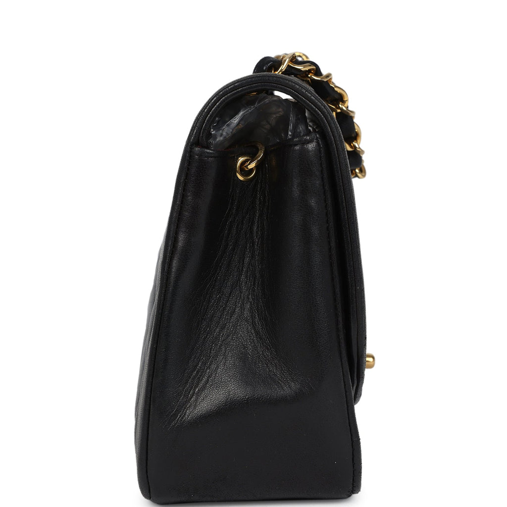 Chanel Vintage Small Diana Flap Bag Black Lambskin Gold Hardware