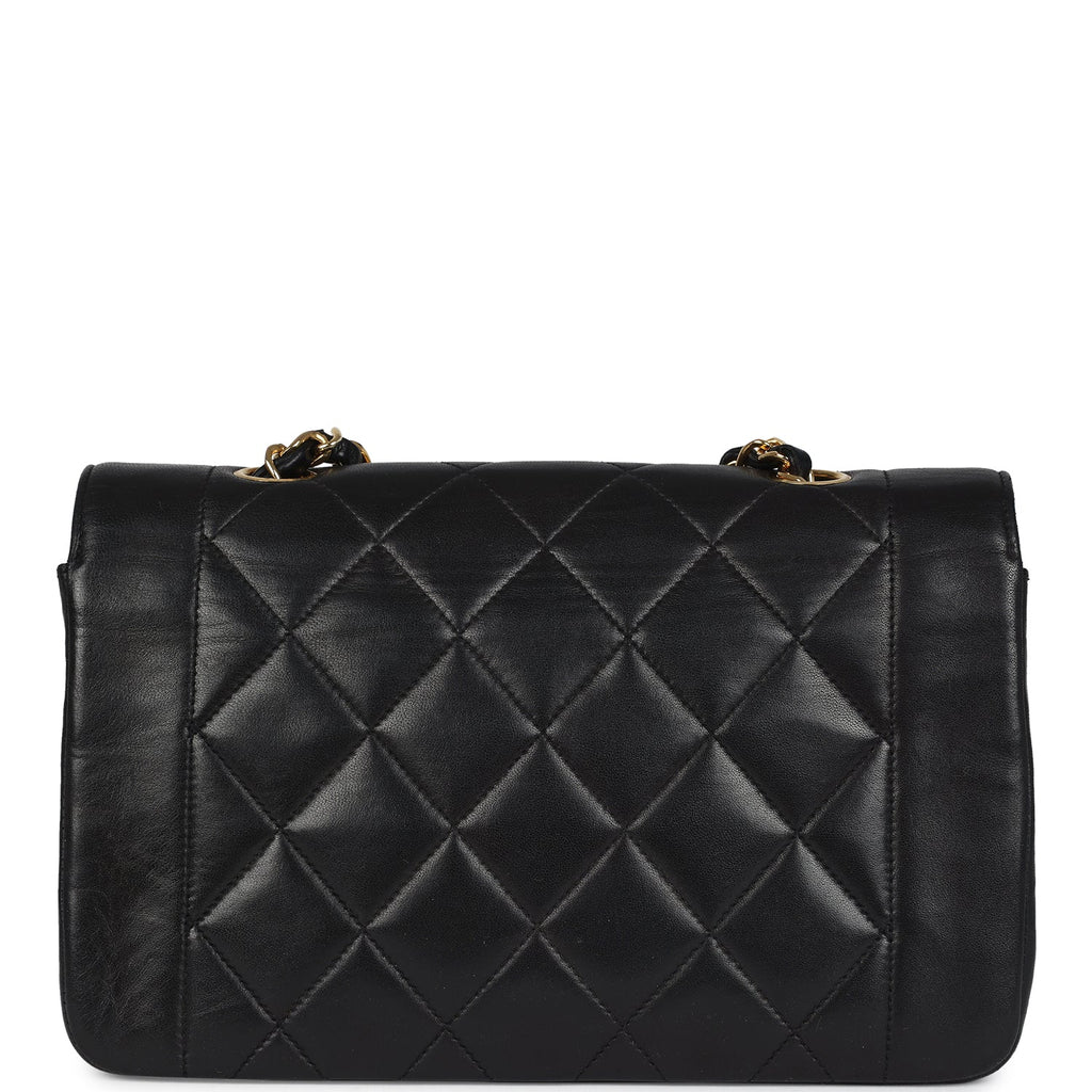 Chanel Vintage Small Diana Flap Bag Black Lambskin Gold Hardware