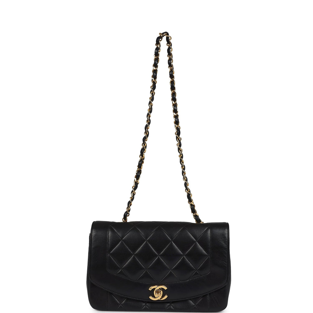 Chanel Vintage Small Diana Flap Bag Black Lambskin Gold Hardware