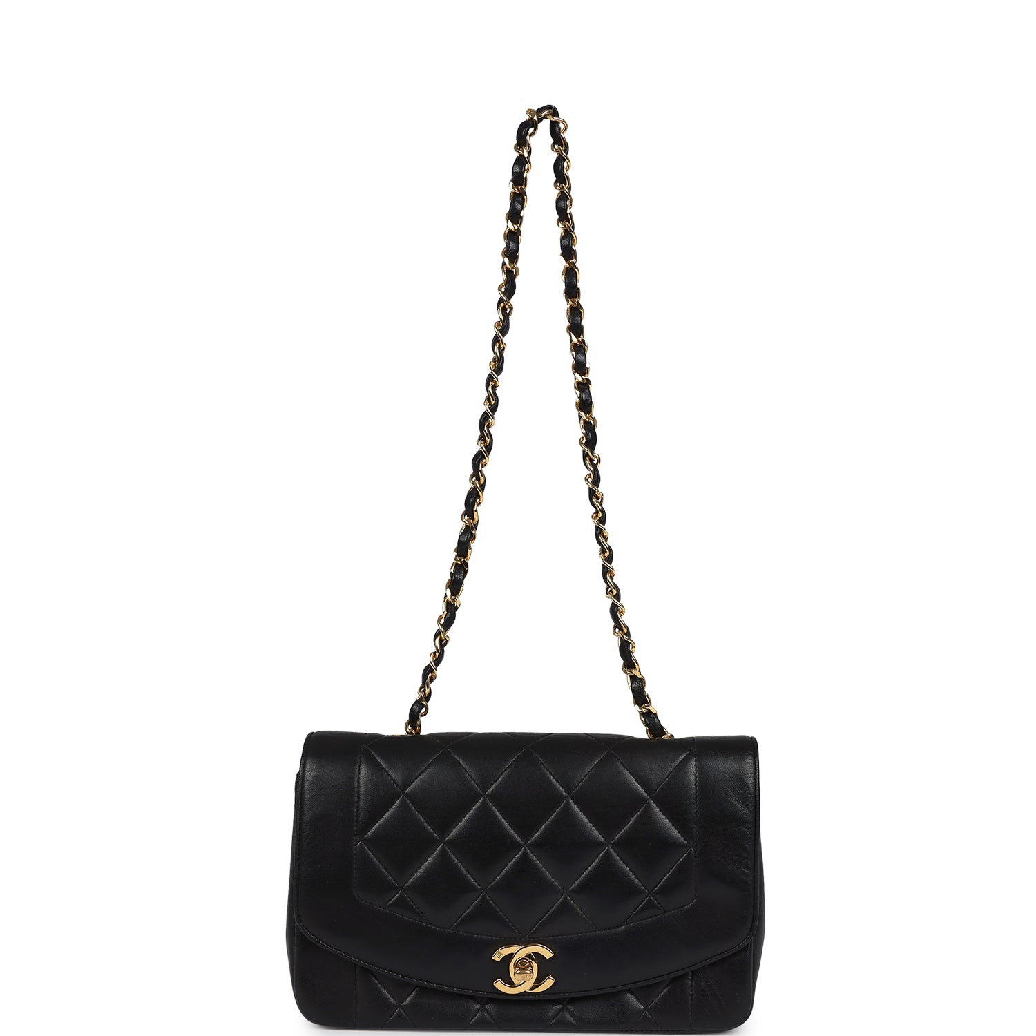 Chanel Vintage Small Diana Flap Bag Black Lambskin Gold Hardware