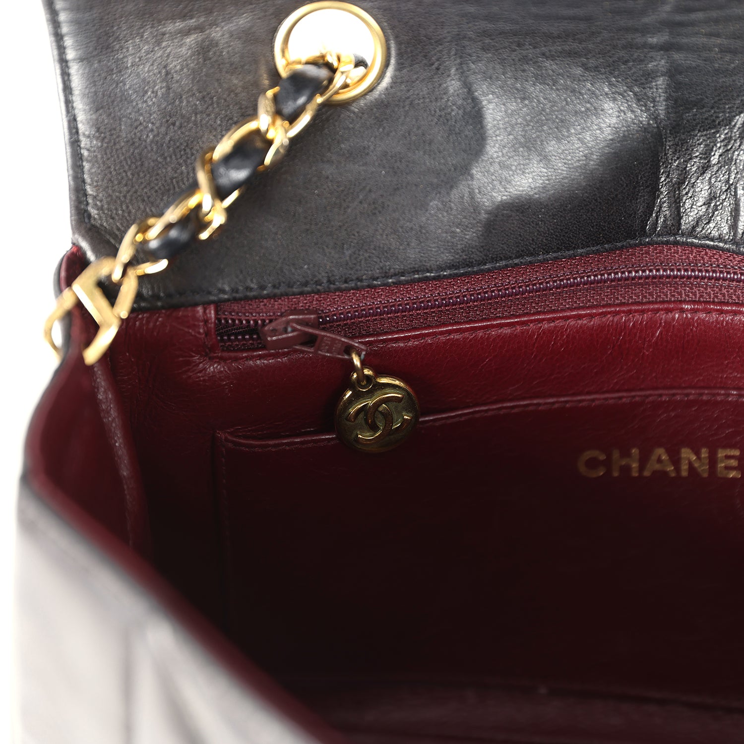 Chanel Vintage Small Diana Flap Bag Black Lambskin Gold Hardware