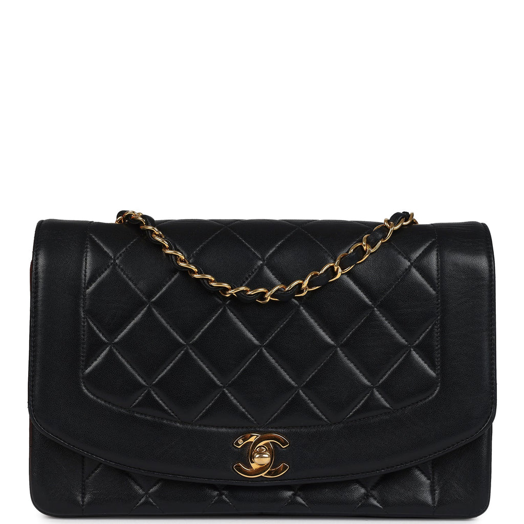 Chanel Vintage Medium Diana Flap Bag Black Lambskin Gold Hardware