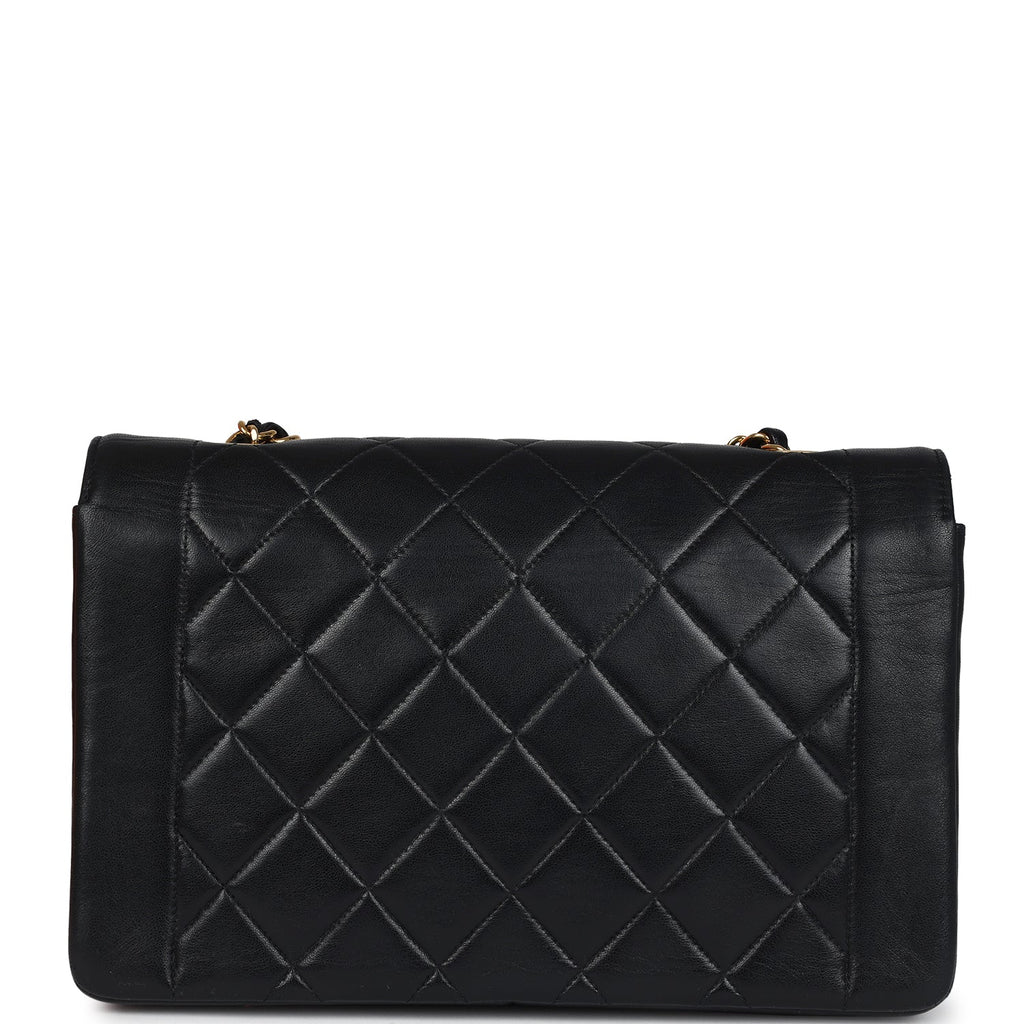 Chanel Vintage Medium Diana Flap Bag Black Lambskin Gold Hardware