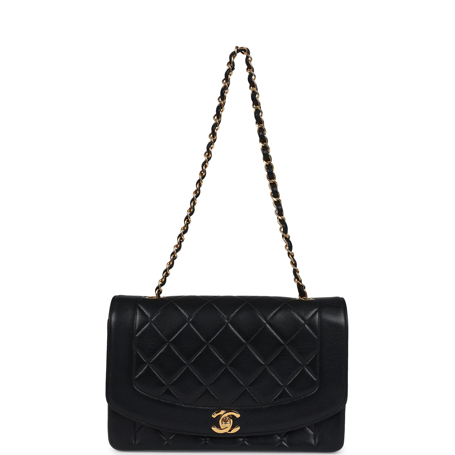 Chanel Vintage Medium Diana Flap Bag Black Lambskin Gold Hardware