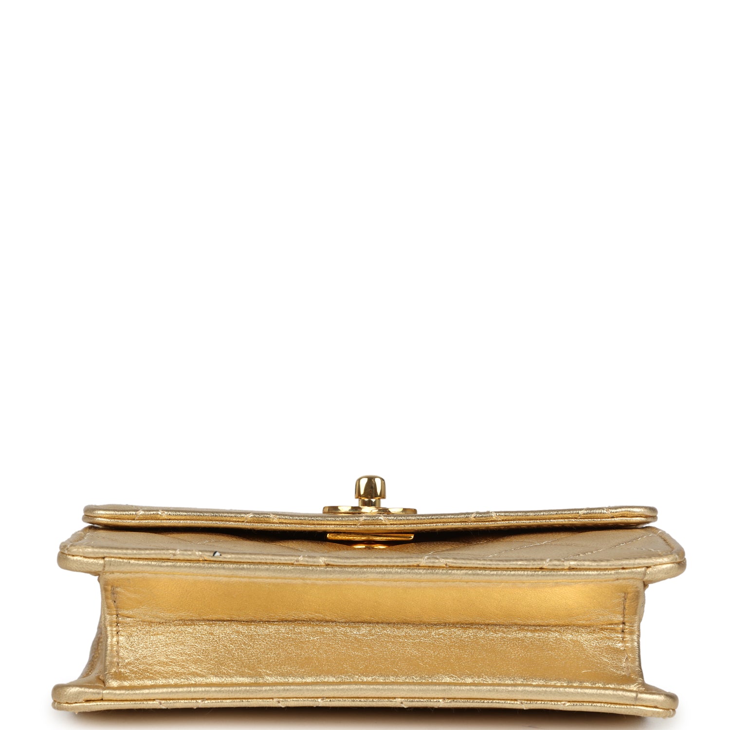Chanel Vintage Micro Half Flap Bag Metallic Gold Lambskin Gold Hardware