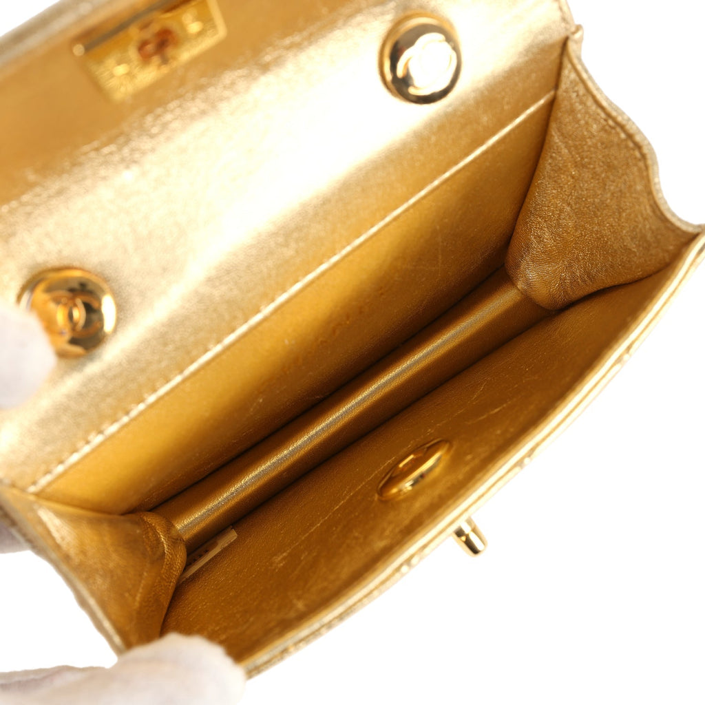 Chanel Vintage Micro Half Flap Bag Metallic Gold Lambskin Gold Hardware
