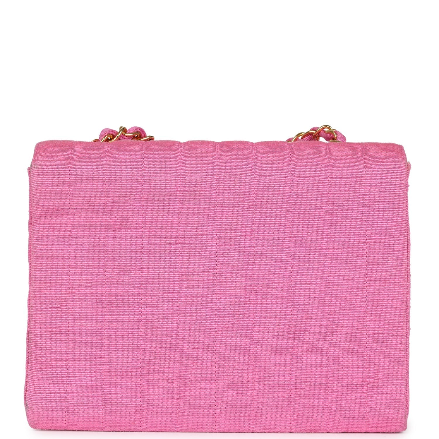 Chanel Vintage Vertical Mademoiselle Shoulder Bag Pink Linen Gold Hardware