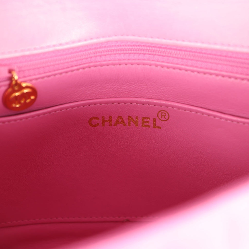 Chanel Vintage Vertical Mademoiselle Shoulder Bag Pink Linen Gold Hardware