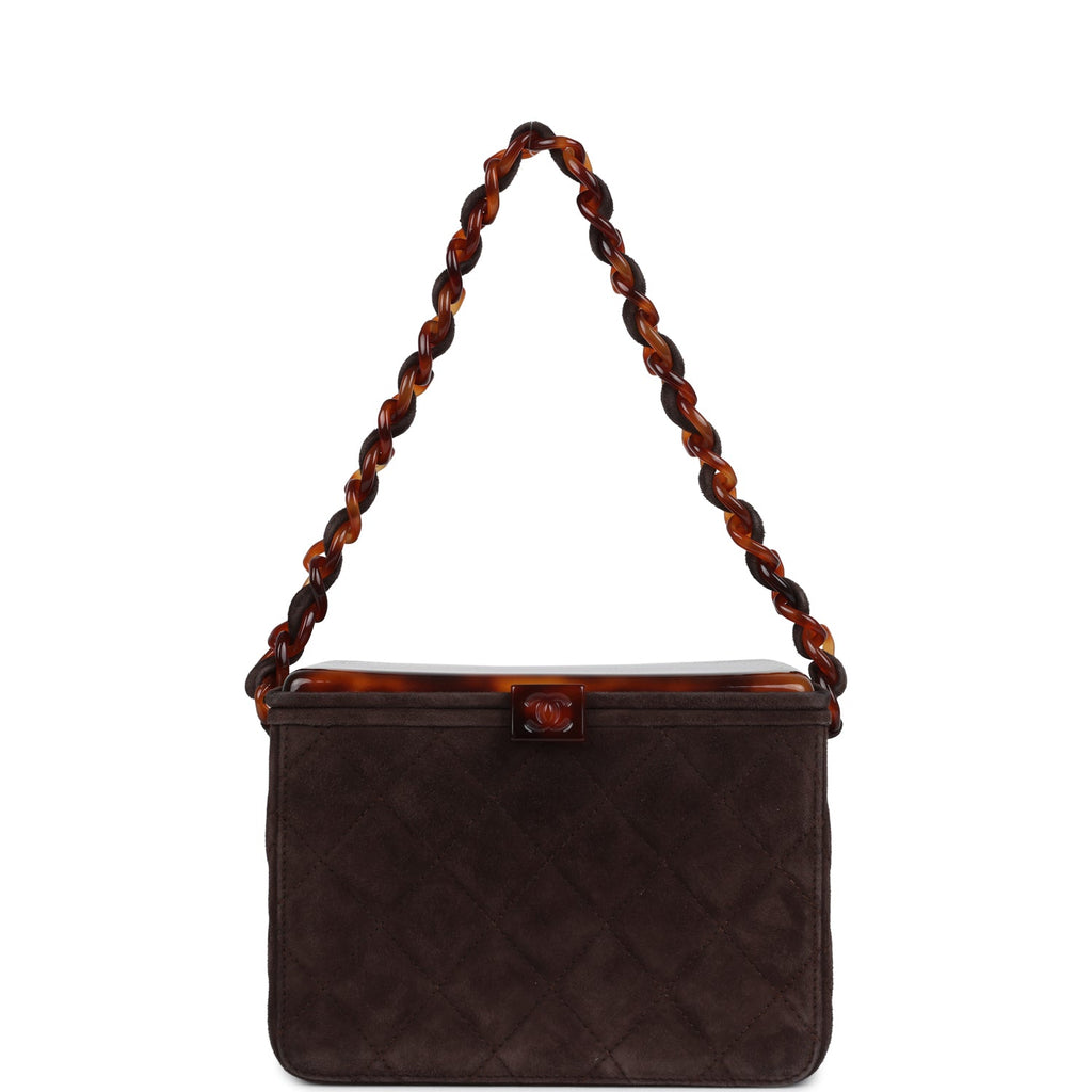 Chanel Vintage Vanity Box Bag Brown Suede and Tortoiseshell Bakelite Hardware