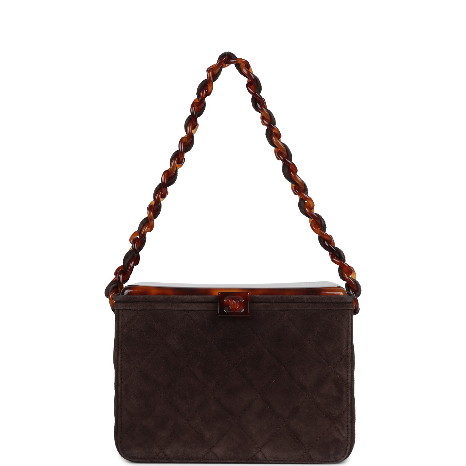 Chanel Vintage Vanity Box Bag Brown Suede and Tortoiseshell Bakelite Hardware