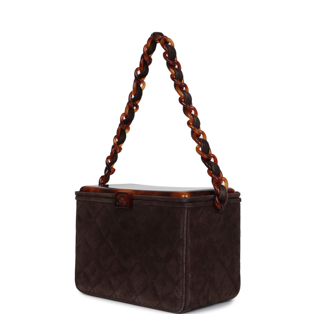 Chanel Vintage Vanity Box Bag Brown Suede and Tortoiseshell Bakelite Hardware