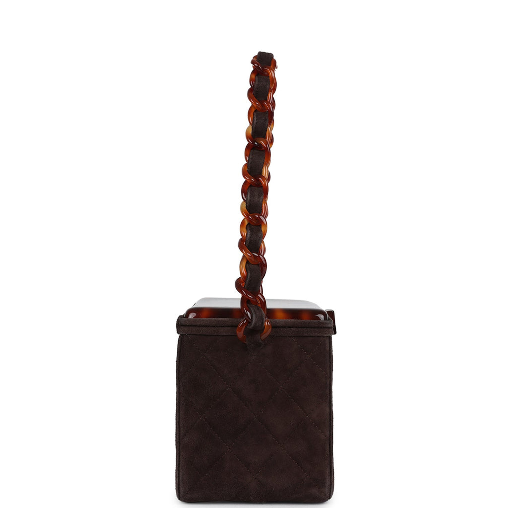 Chanel Vintage Vanity Box Bag Brown Suede and Tortoiseshell Bakelite Hardware