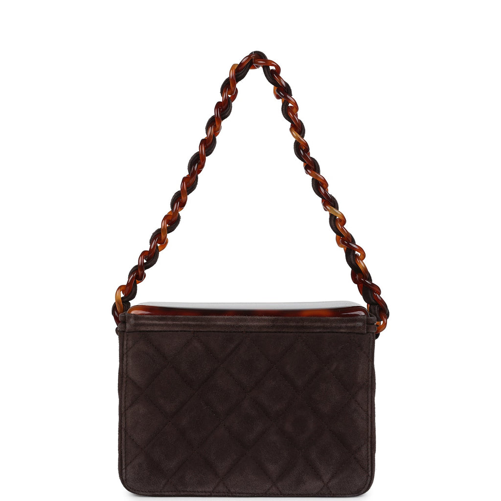 Chanel Vintage Vanity Box Bag Brown Suede and Tortoiseshell Bakelite Hardware