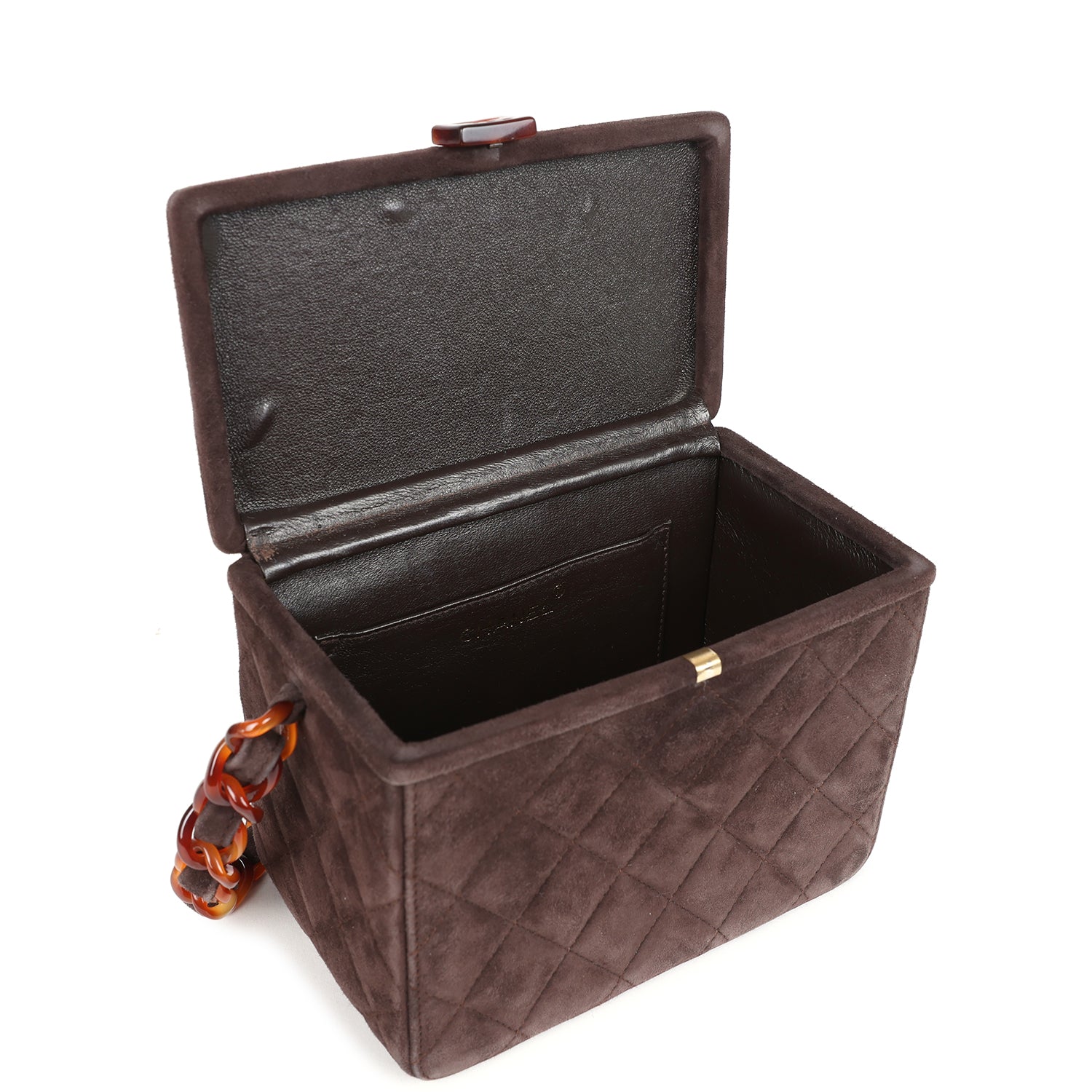 Chanel Vintage Vanity Box Bag Brown Suede and Tortoiseshell Bakelite Hardware