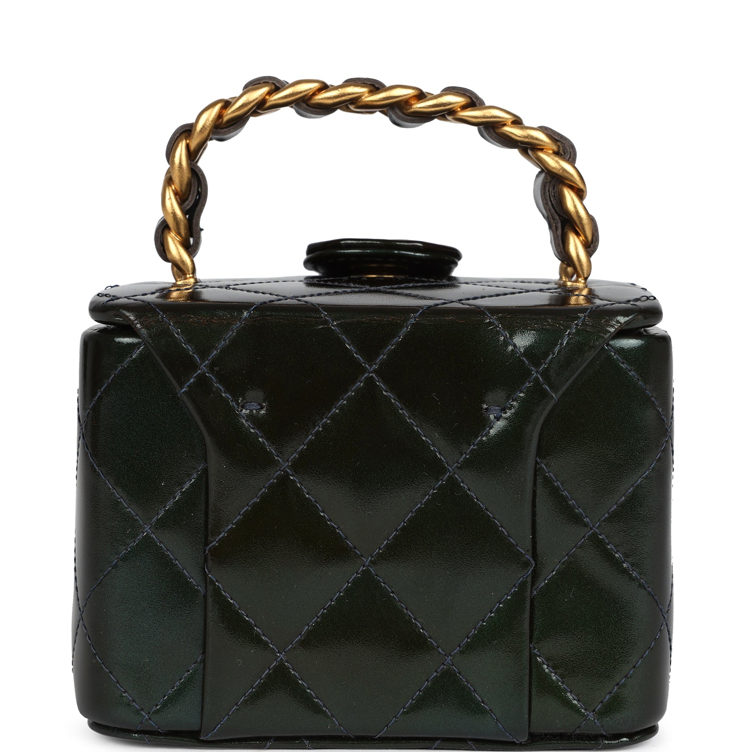 Chanel Vintage Mini Square Vanity Green Patent Antique Gold Hardware