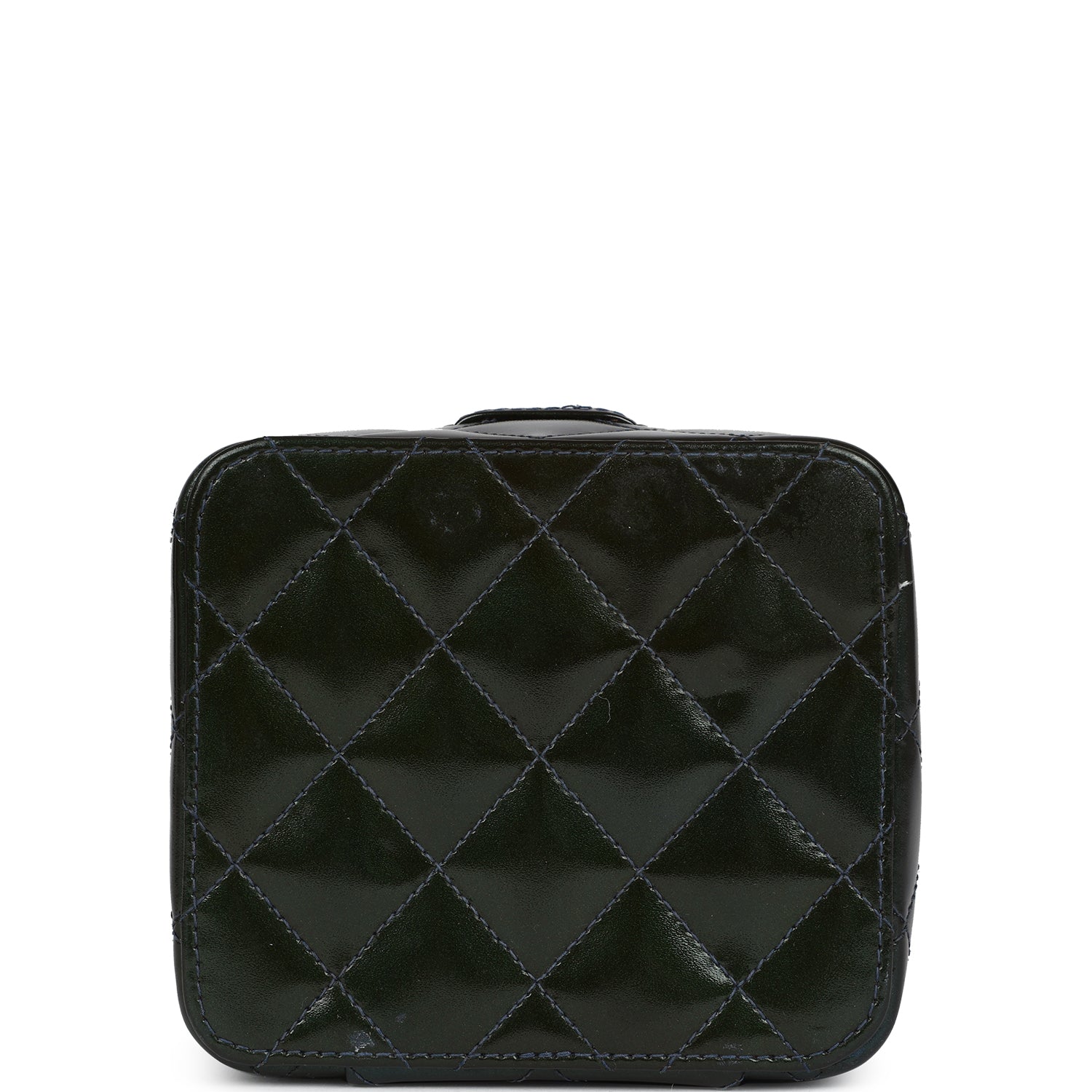 Chanel Vintage Mini Square Vanity Green Patent Antique Gold Hardware