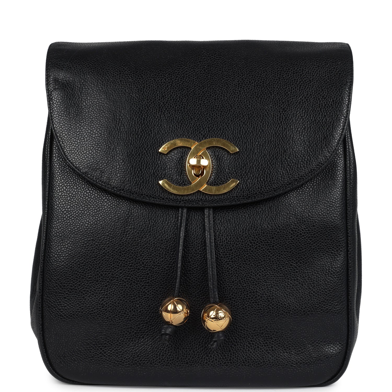 Chanel Vintage Medium CC Backpack Black Caviar Gold Hardware