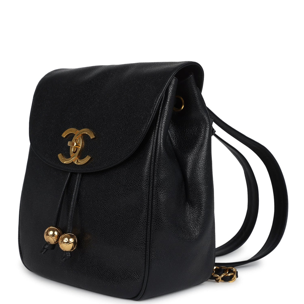 Chanel Vintage Medium CC Backpack Black Caviar Gold Hardware