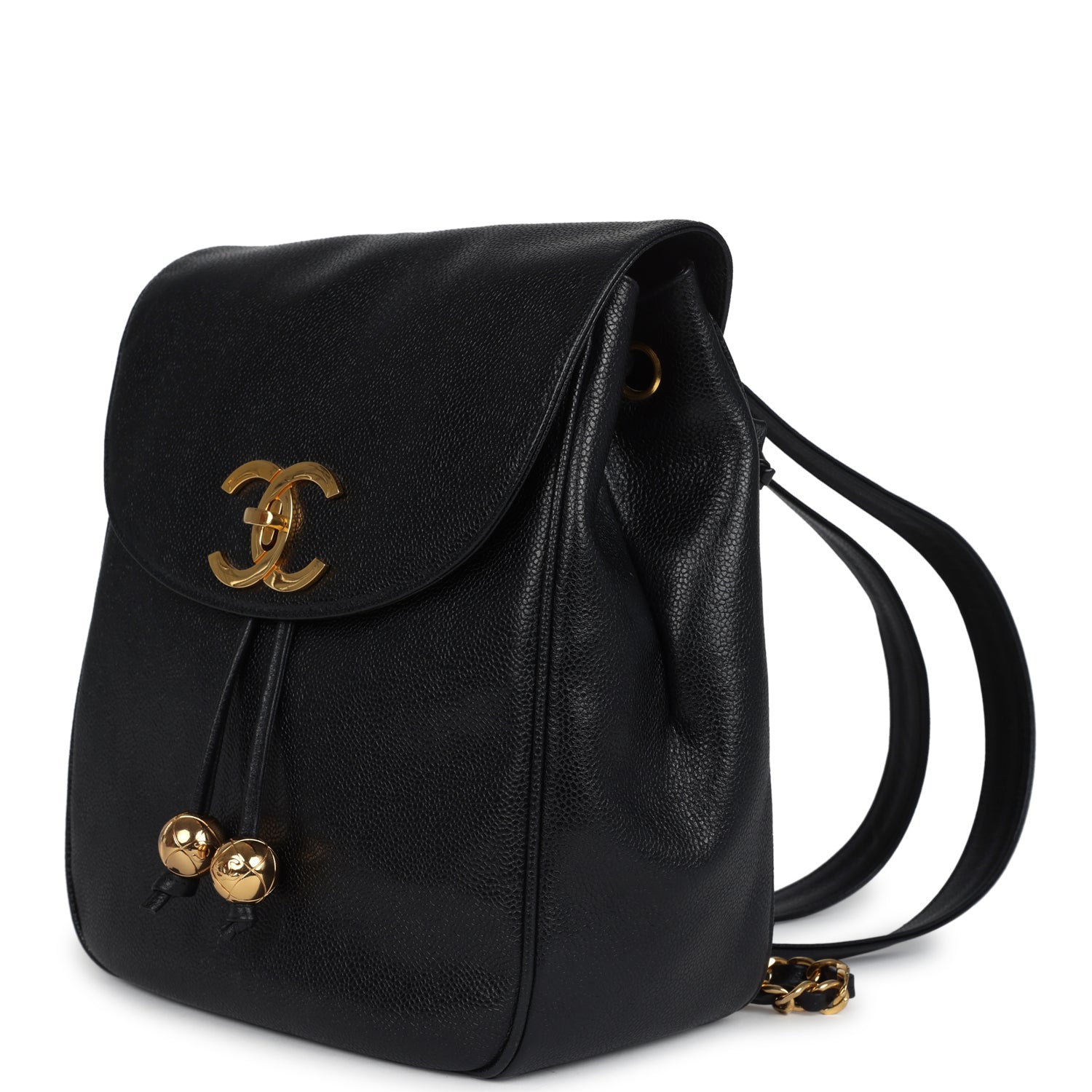 Chanel Vintage Medium CC Backpack Black Caviar Gold Hardware