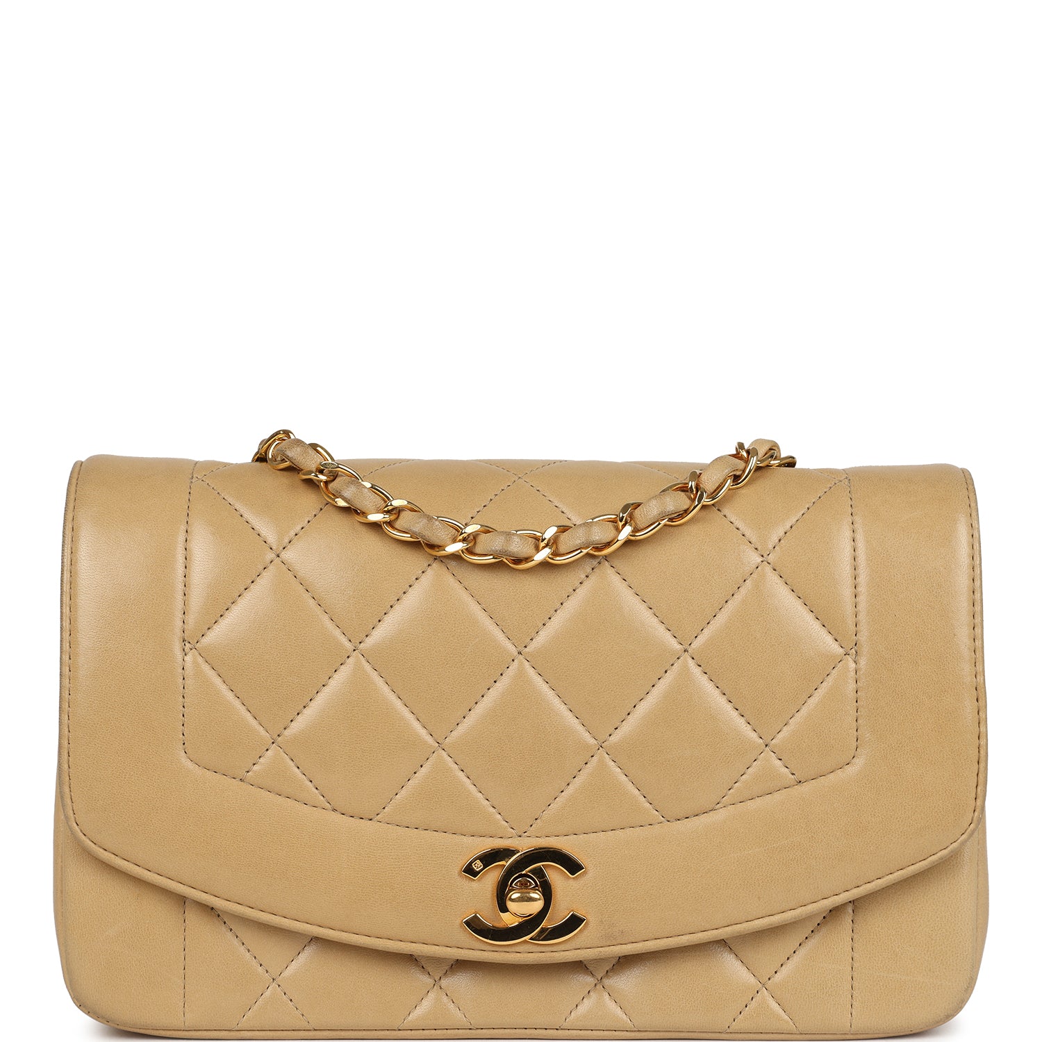 Chanel Vintage Small Diana Flap Bag Beige Lambskin Gold Hardware