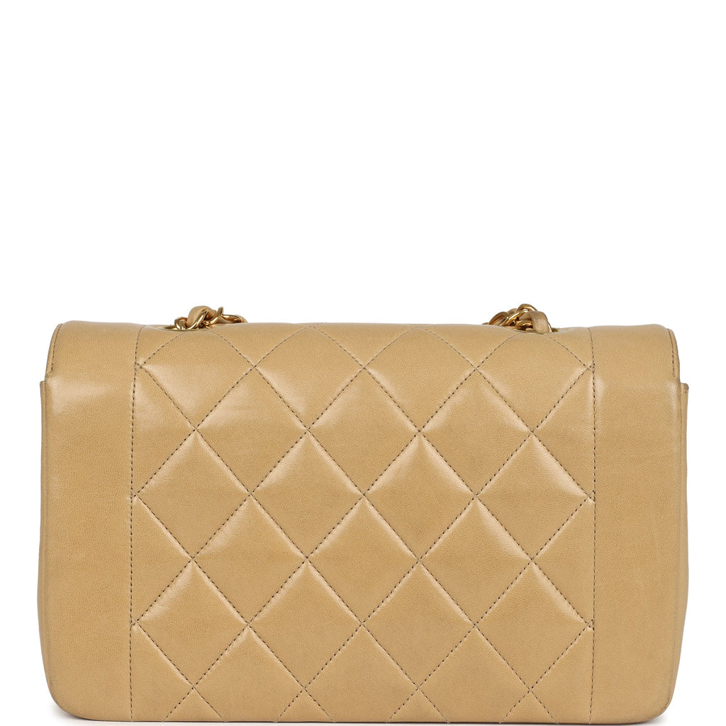 Chanel Vintage Small Diana Flap Bag Beige Lambskin Gold Hardware