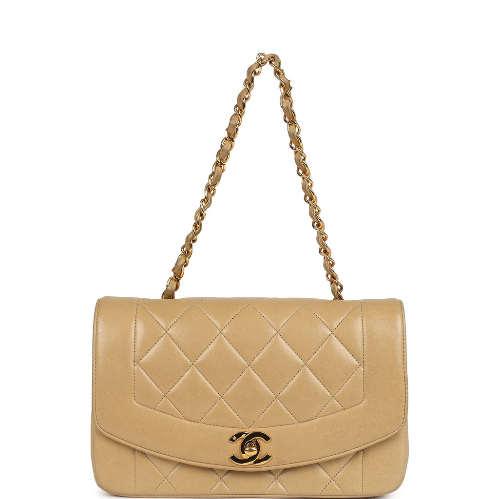 Chanel Vintage Small Diana Flap Bag Beige Lambskin Gold Hardware