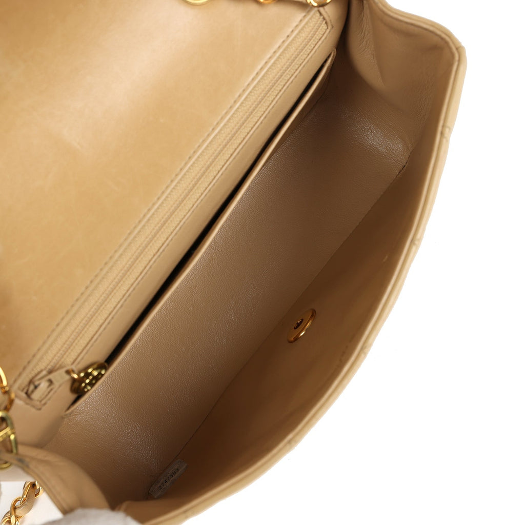 Chanel Vintage Small Diana Flap Bag Beige Lambskin Gold Hardware