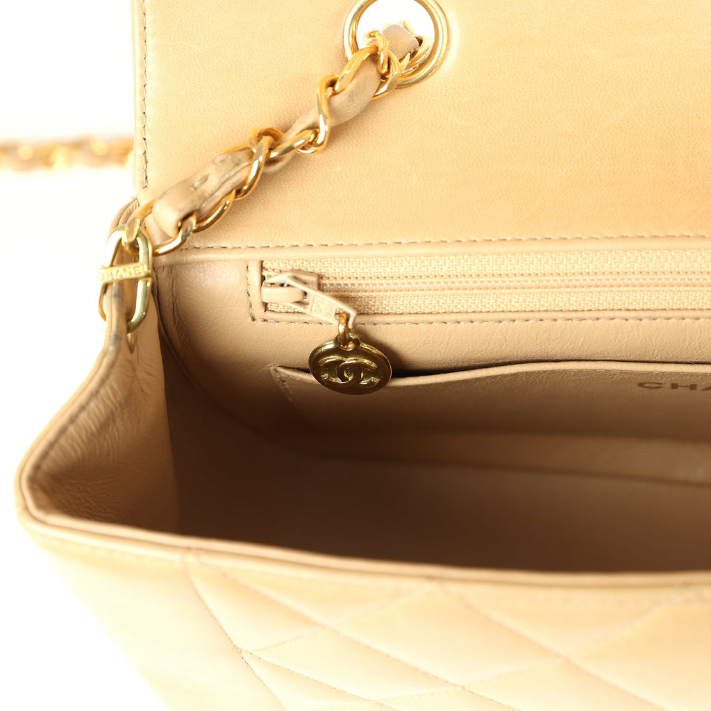 Chanel Vintage Small Diana Flap Bag Beige Lambskin Gold Hardware