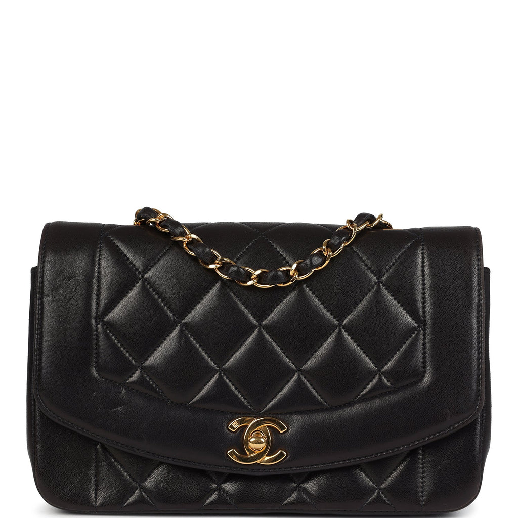 Chanel Vintage Small Diana Flap Bag Black Lambskin Gold Hardware