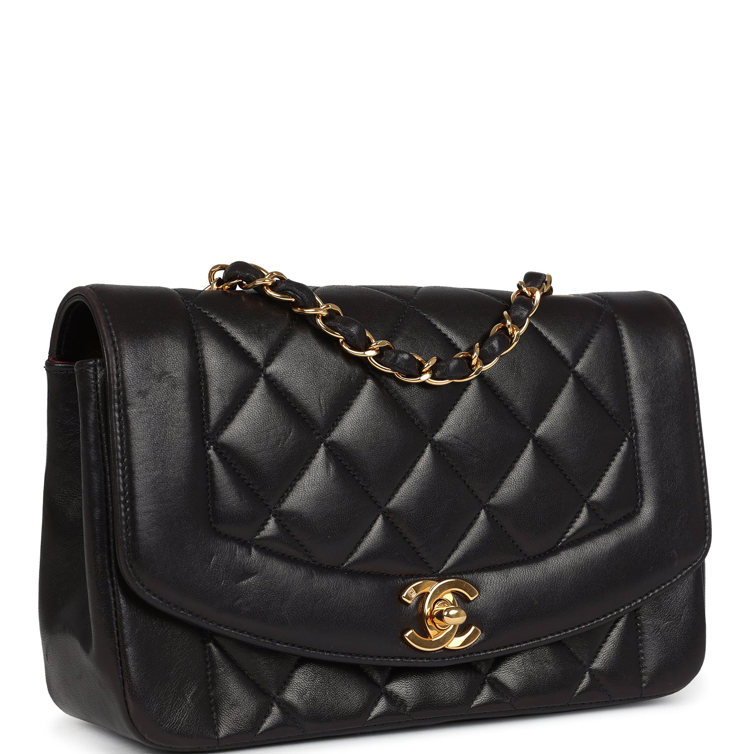 Chanel Vintage Small Diana Flap Bag Black Lambskin Gold Hardware