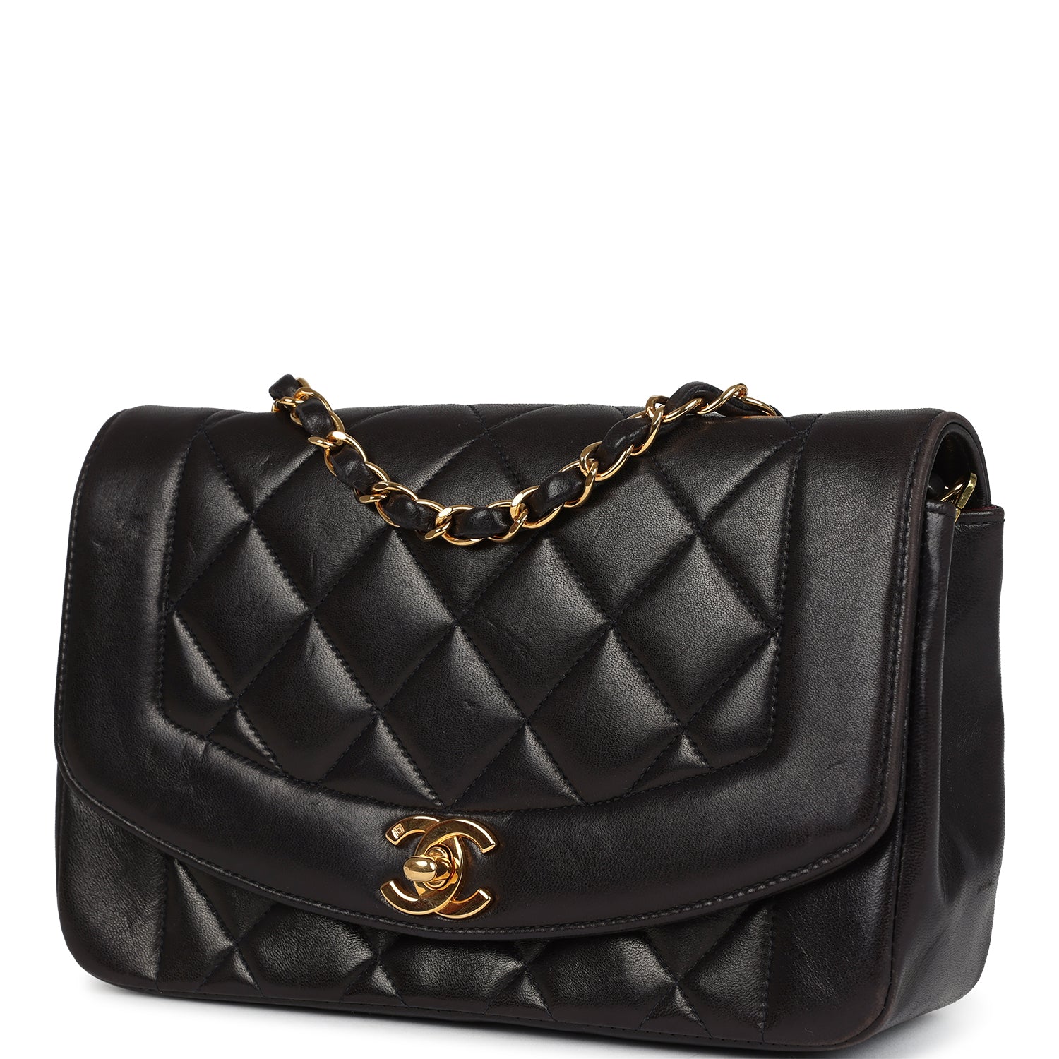 Chanel Vintage Small Diana Flap Bag Black Lambskin Gold Hardware
