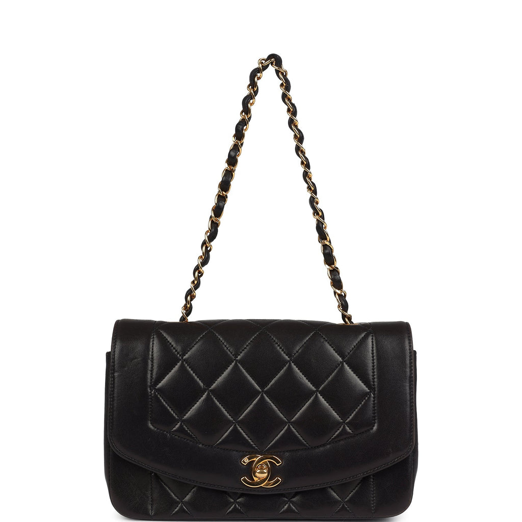 Chanel Vintage Small Diana Flap Bag Black Lambskin Gold Hardware