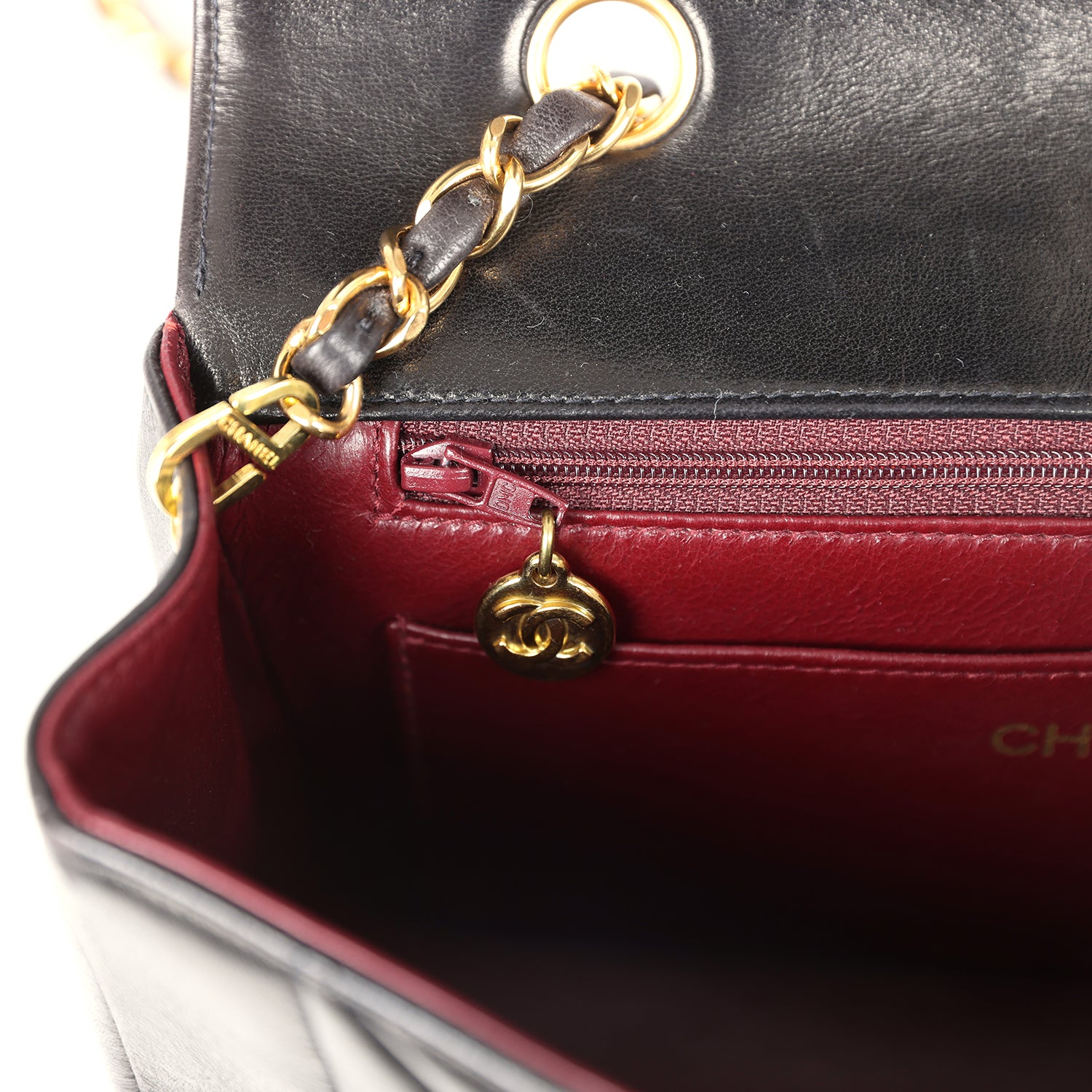 Chanel Vintage Small Diana Flap Bag Black Lambskin Gold Hardware