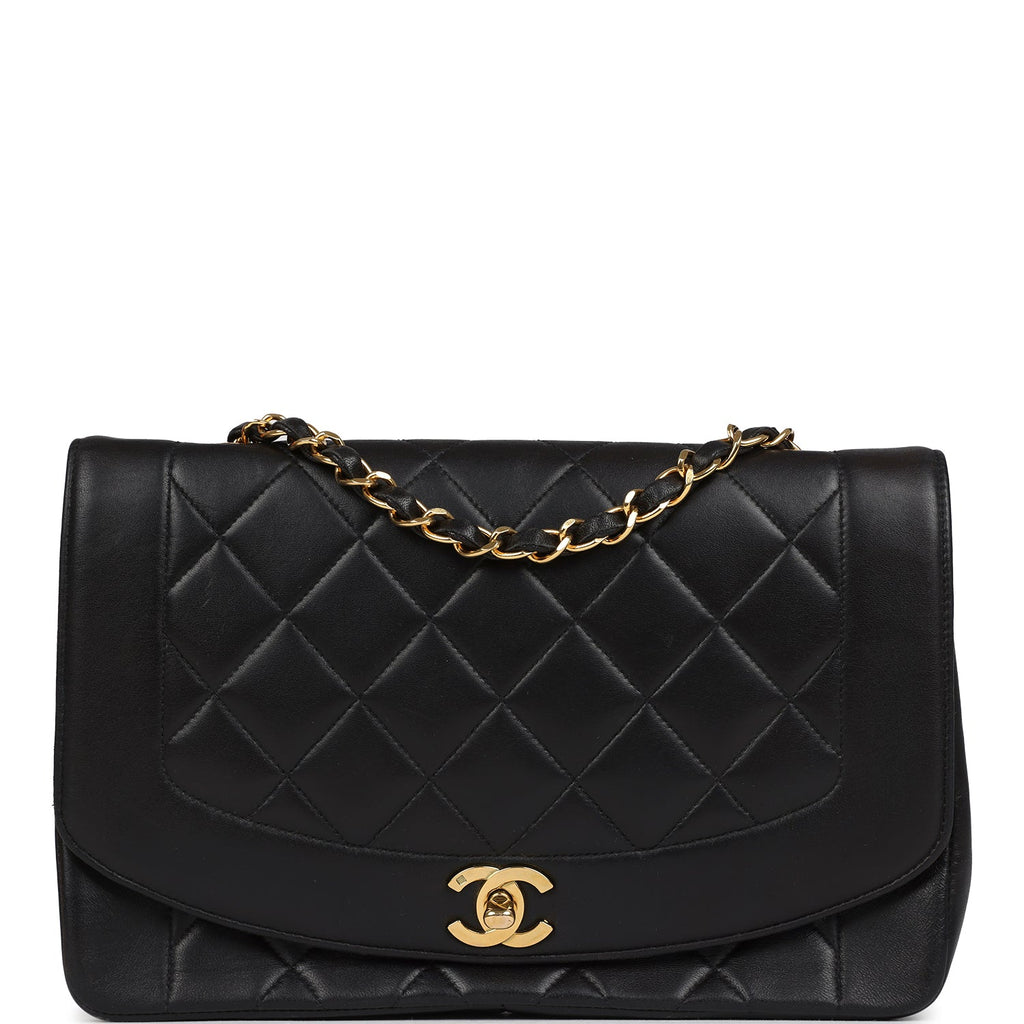 Chanel Vintage Medium Diana Flap Bag Black Lambskin Gold Hardware