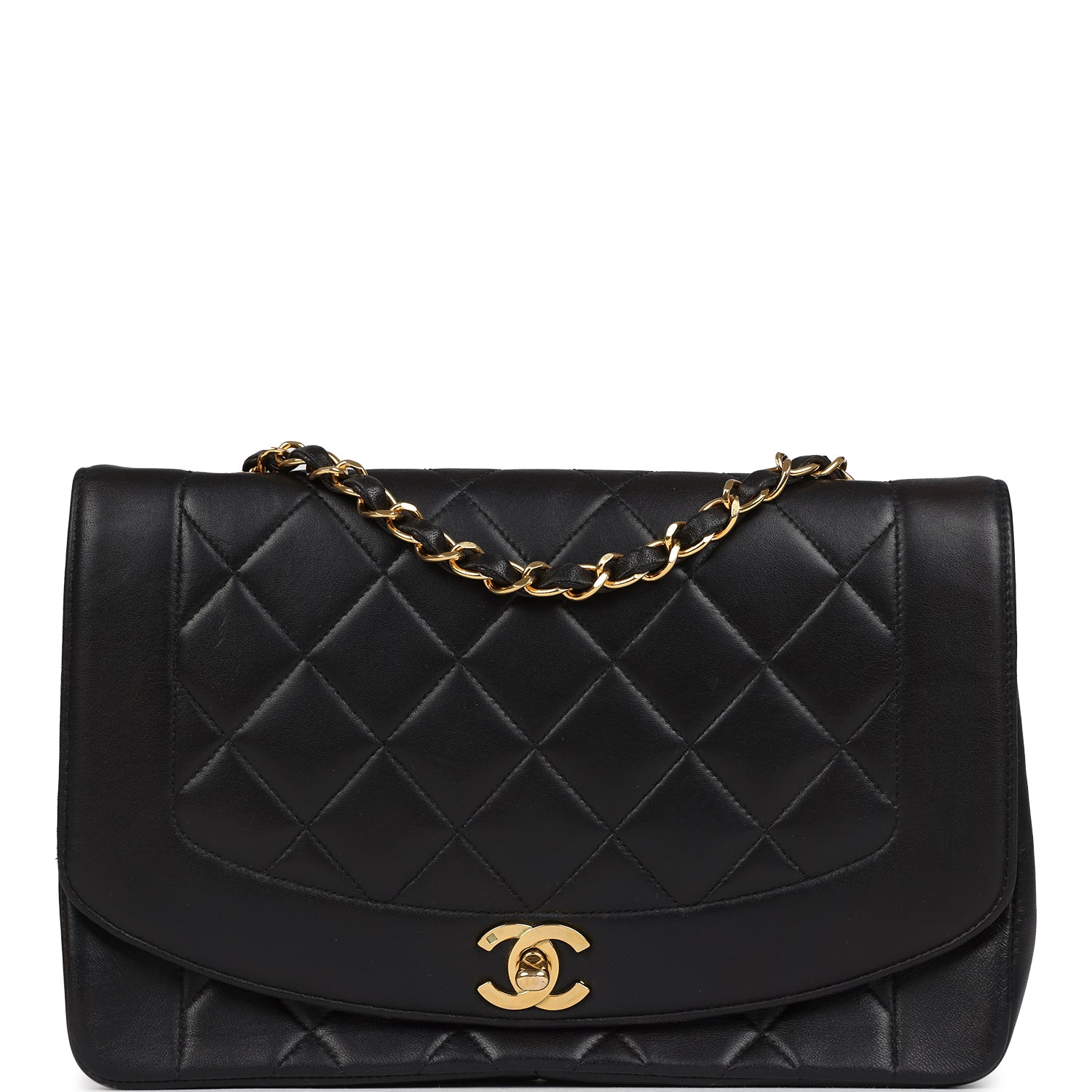 Chanel Vintage Medium Diana Flap Bag Black Lambskin Gold Hardware