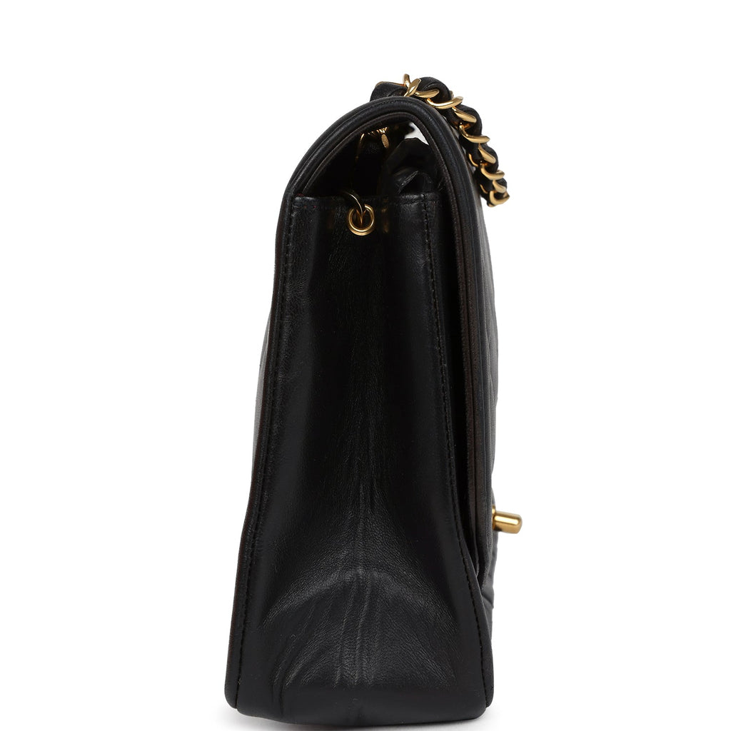 Chanel Vintage Medium Diana Flap Bag Black Lambskin Gold Hardware