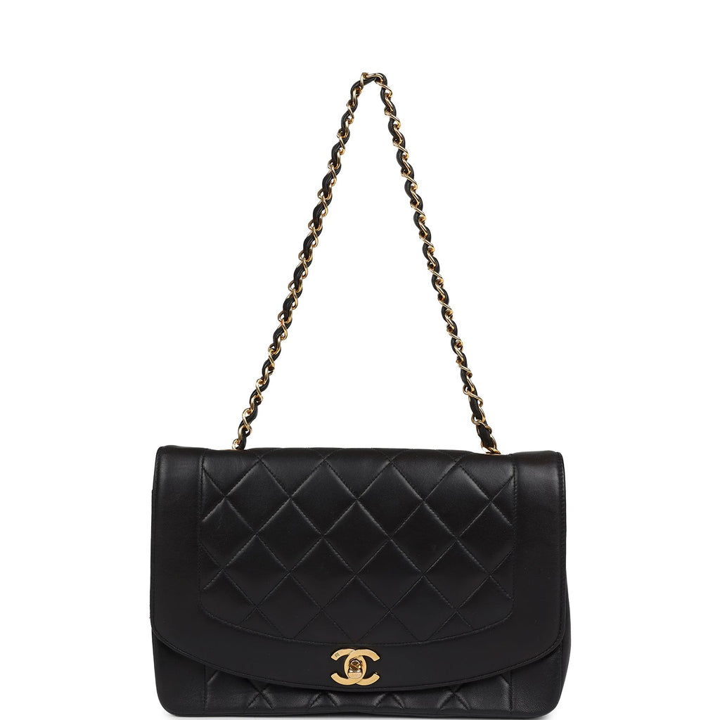 Chanel Vintage Medium Diana Flap Bag Black Lambskin Gold Hardware