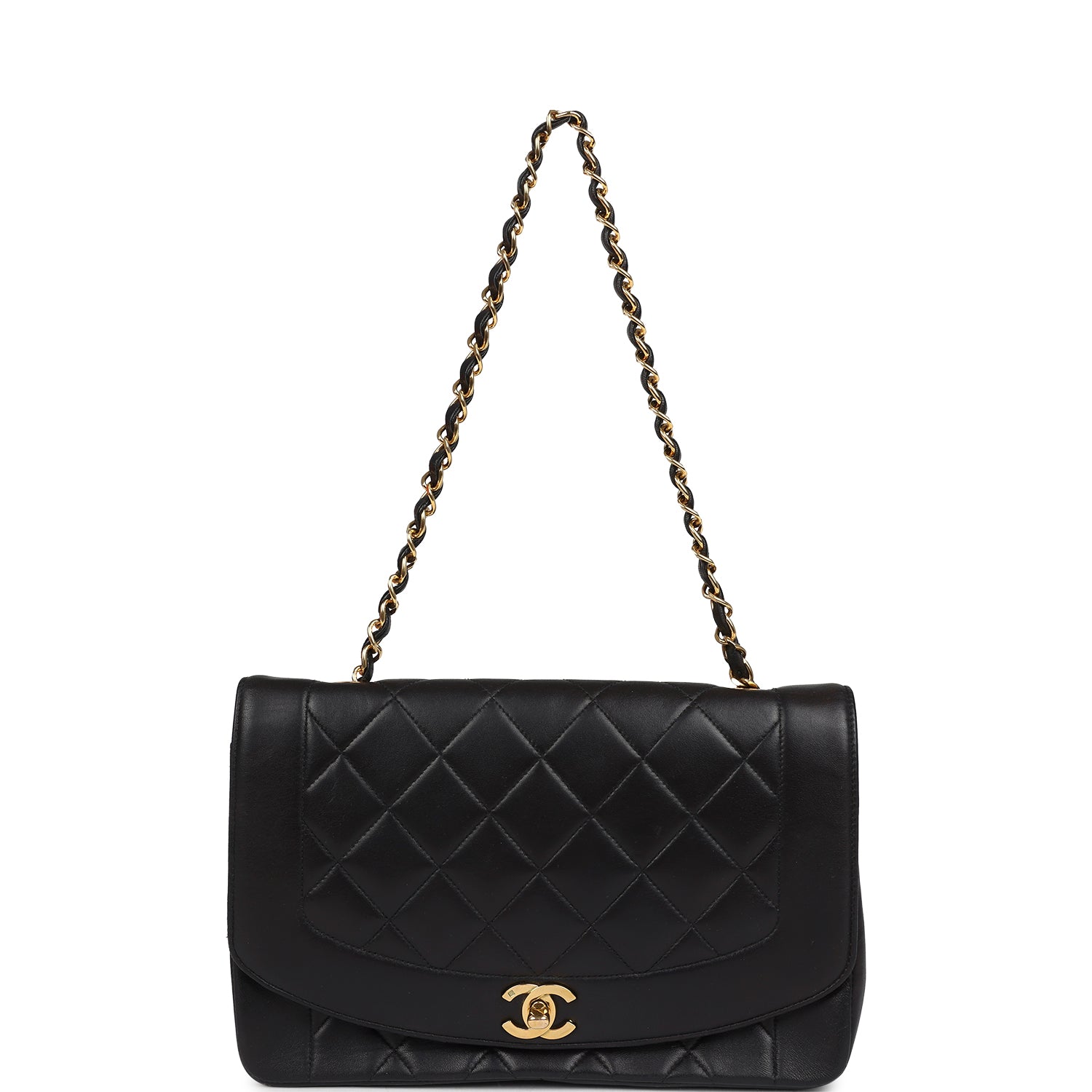 Chanel Vintage Medium Diana Flap Bag Black Lambskin Gold Hardware