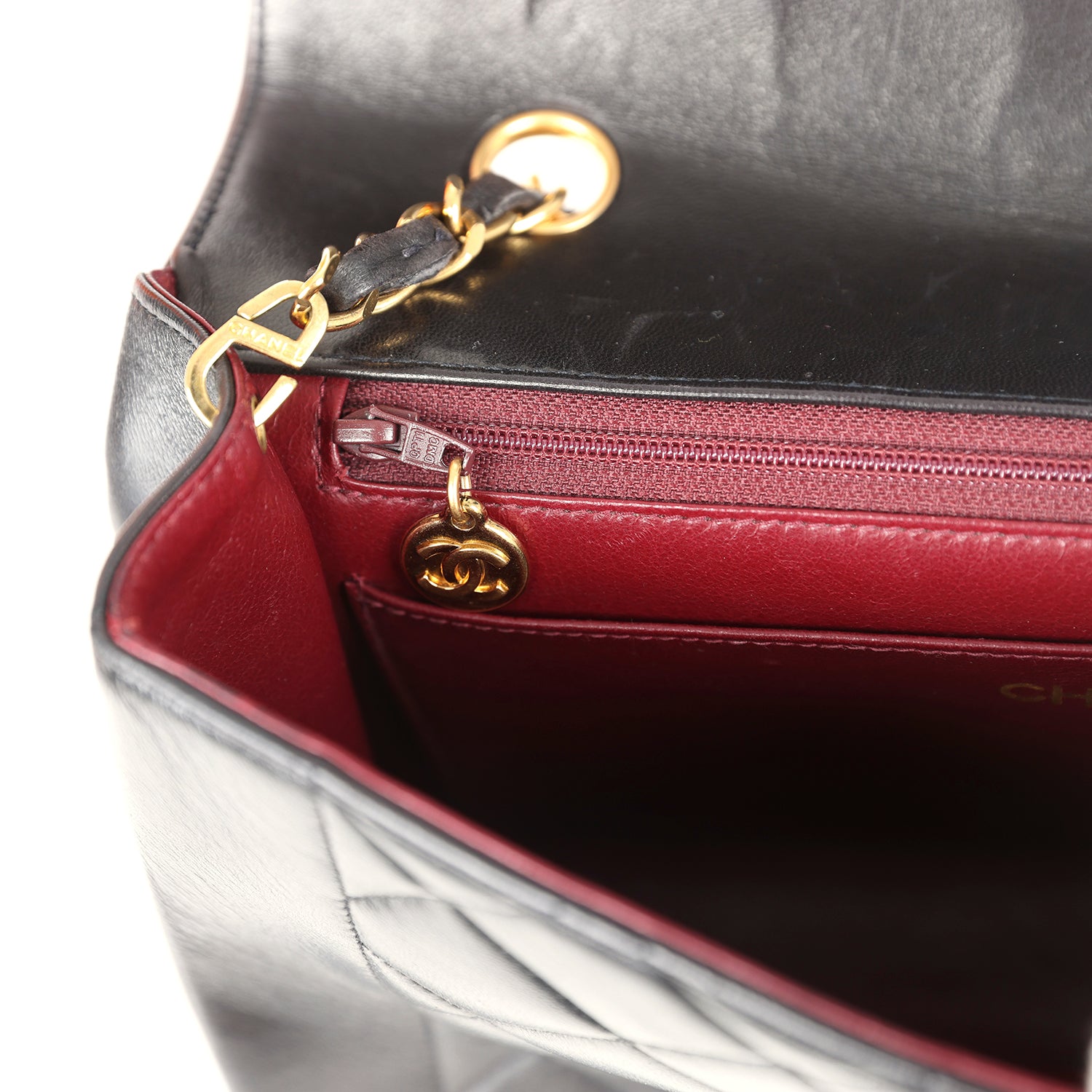 Chanel Vintage Medium Diana Flap Bag Black Lambskin Gold Hardware