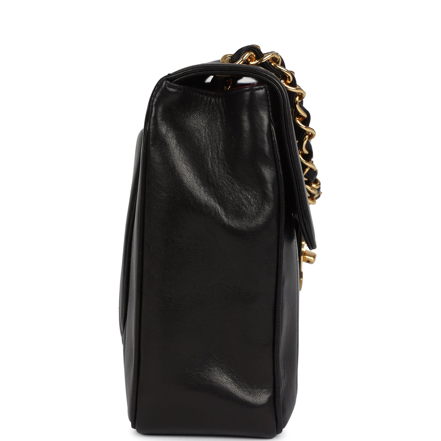 Chanel Vintage Jumbo Mademoiselle Vertical Flap Black Lambskin Gold Hardware