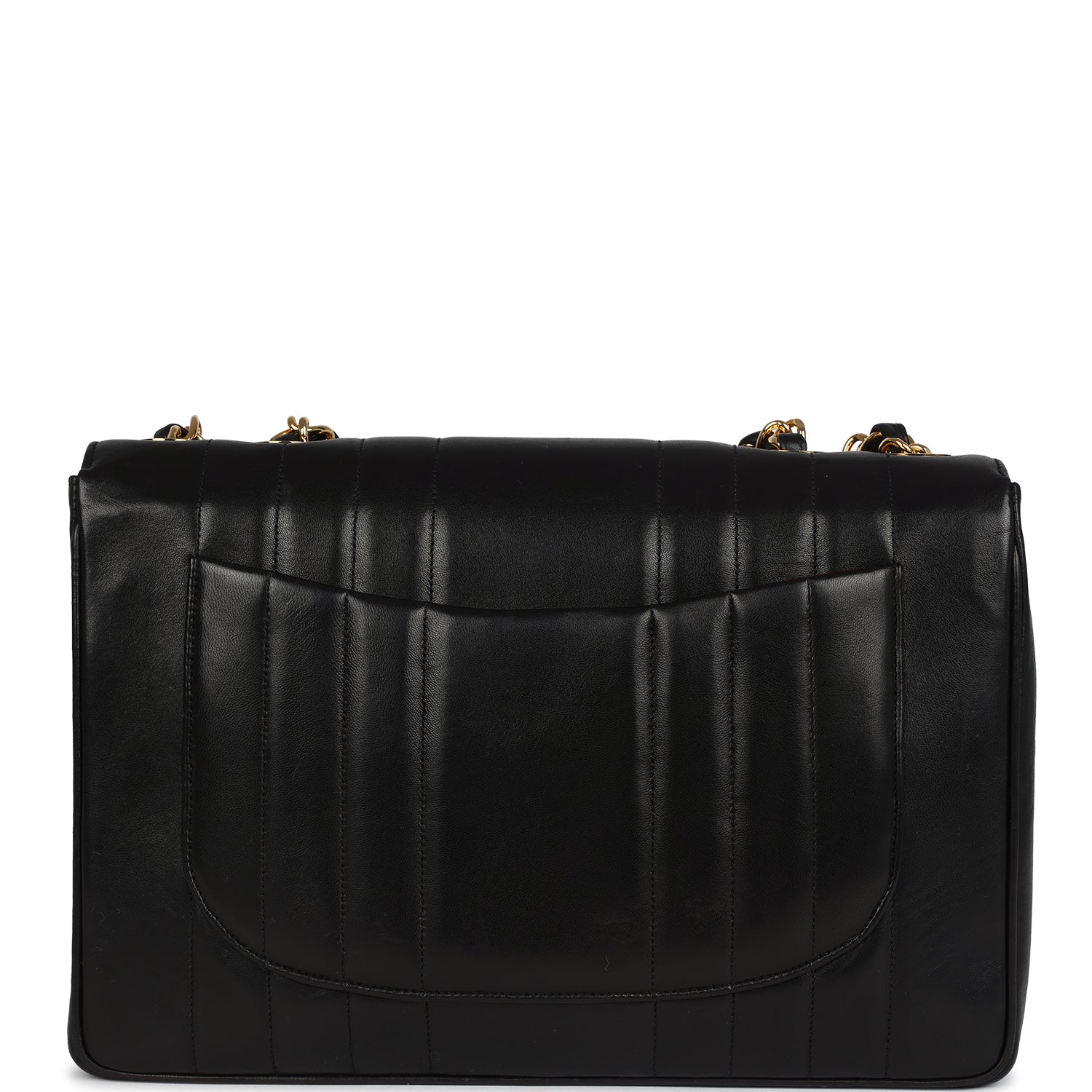 Chanel Vintage Jumbo Mademoiselle Vertical Flap Black Lambskin Gold Hardware