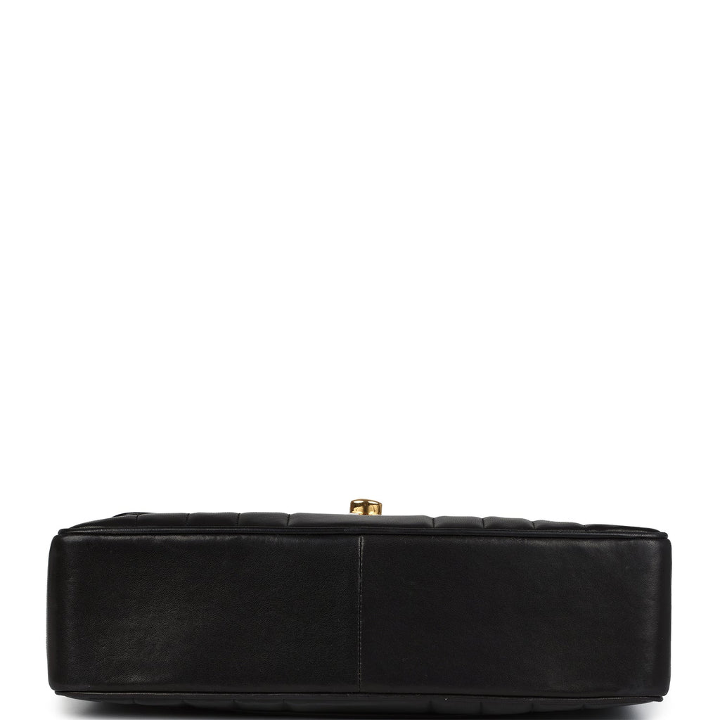 Chanel Vintage Jumbo Mademoiselle Vertical Flap Black Lambskin Gold Hardware