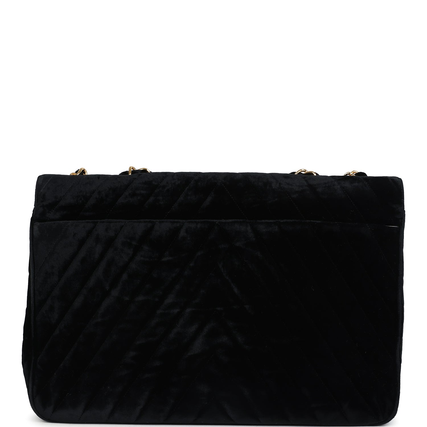 Chanel Vintage XL Chevron Single Flap Bag Black Velvet Gold Hardware